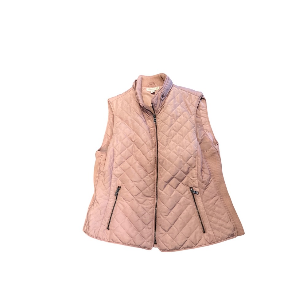 Westport 1962 Womens Quilted Vest Pink Diamond Pattern‎ Mock Neck XL Zip Front